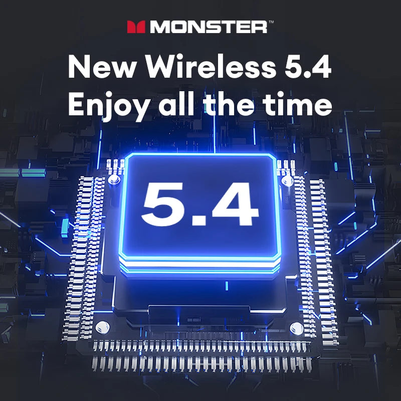 Écouteurs sans fil Monster MQT52 Bluetooth 5.4 : longue autonomie, son stéréo Hi-Fi, double mode et micro intégré.