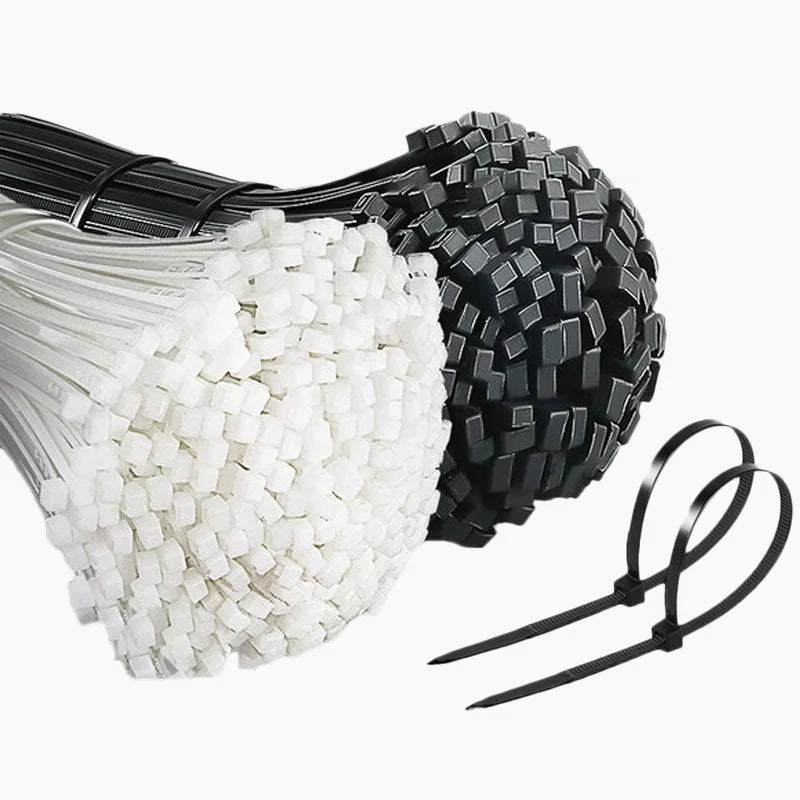 Lot d'attaches de câble en nylon autobloquantes, sangles réglables, pinces de fixation en plastique résistantes à la chaleur.