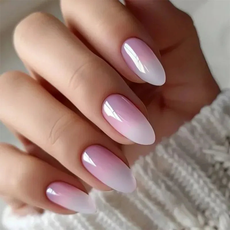 24 faux ongles à coller, forme amande simple, courts et ovales, pour manucure femme.