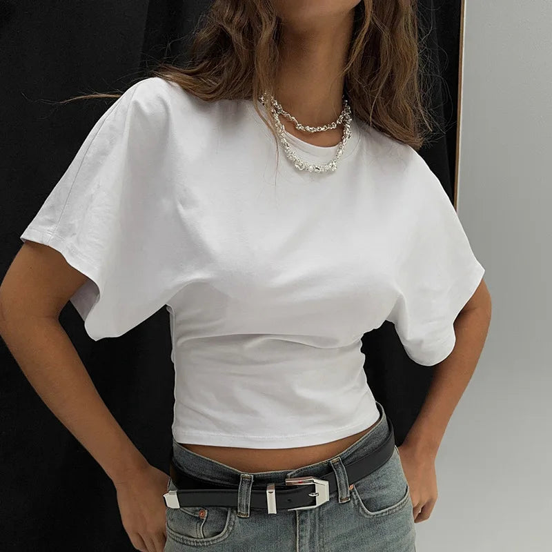 T-shirt court gris uni pour femme